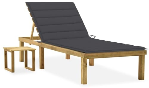 Mandloder Garten-Sonnenliege aus Kiefernholz Grün Imprägniert, 200x70cm Relaxliege mit Tisch und Auflage, Verstellbare Rückenlehne, Witterungsbeständig für Terrasse Outdoor Strand Chaiselongue Set