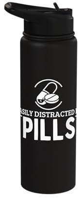 Easily Distracted By Pills Funny Vintage Pharmacy Pharmacist Stainless Steel Insulated Water Bottle