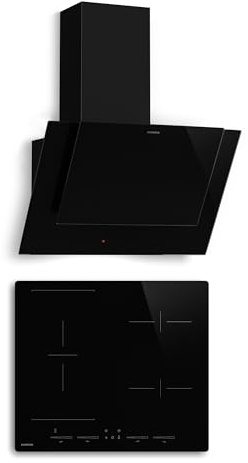 Klarstein HaloSync Induktionskochfeld mit Dunstabzug 60 cm – 4 Zonen, 8400W Boost, Touch-Slider, Flexzone, Timer, Kindersicherung, Restwärmeanzeige, integrierter Dunstabzug, Ceran-Oberfläche