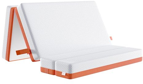 TeQsli Small Double Foldable Mattress, 10CM Memory Foam Folding Mattress with Removable Washable Cover, for Guest Beds, Camping and Road Trips, CertiPUR-US Certified (120x190x10CM)