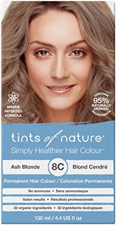 Tints of Nature 8C Ash Blonde Permanent Hair Dye, Vegan 130ml | Delivers beautiful ash blonde tones while conditioning and strengthening, Ammonia-free formula provides full grey coverage