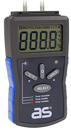 as - Schwabe Feuchtigkeitsmessgerät für Holz und Baustoffe – Feuchtigkeitsmesser ideal für Beton-Wand, Beton-Decke, Estrich-Boden – Brenn-Holz Feuchtemessgerät inklusive Batterie I 24103, Blau