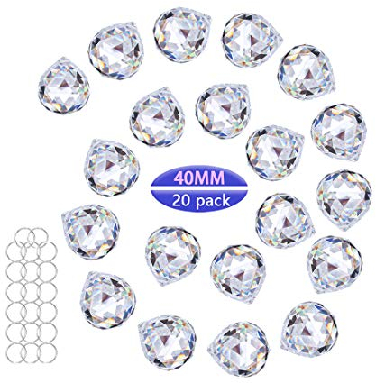 Crystalsuncatcher Prismen-Anhänger für Feng Shui, Wahrsagung oder Hochzeit, Zuhause, Büro, 40 mm, transparent, 20 Stück