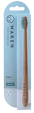 Waken, x1, Blue Soft Bristle Bamboo Toothbrush, Biodegradable Natural Bamboo Handle, Dental Brushes, Vegan Toothbrush
