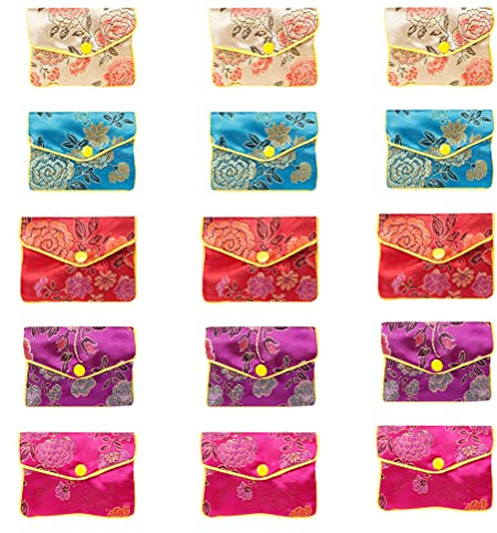 Holibanna 15Pcs Chinesischen Stil Schmuck Beutel Seide Schmuck Taschen Chinesischen Kordelzug Beutel Geldbörse Taschen Für Halsketten Ringe Armbänder Ohrringe