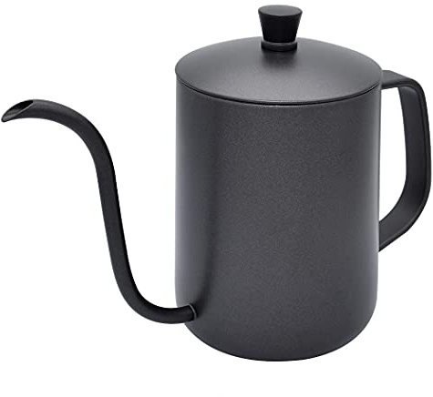 Dianoo Pour Over Coffee Pot, 600 ml exquisito acero inoxidable goteo sobre cafetera con boquilla larga y estrecha, jarra de café de cuello de cisne para oficina en casa, color negro