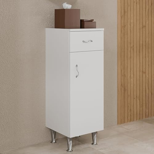 Kiamami Valentina - Mueble de Base en el Suelo con 1 Puerta y 1 cajón Blanco Brillante, Apertura de la Serie Easy.