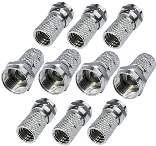 AERZETIX - C53746 - Satz von 10 Stecker anschlüsse verbinder SAT F ⌀6.8 mm männlich - zum einschrauben - für koaxialkabel TV antenne satellitenschüssel - länge 20 mm - farbe silber - aus metall