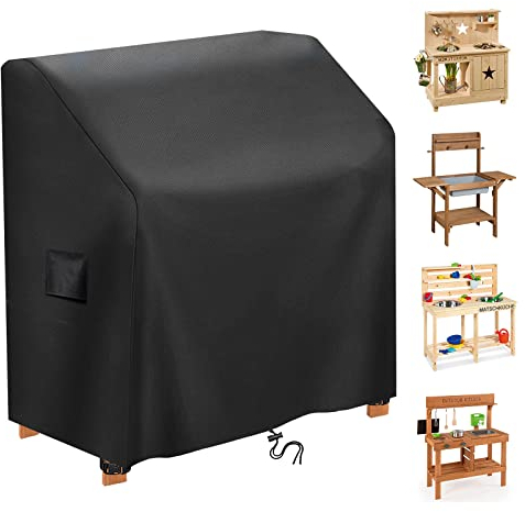 Schleuder Mud kitchen Cover Waterproof, 420D Cover for Children's Kitchen Outdoor Play Kitchen, 110L x 50W x 98H CM Windproof, UV-resistant, Heavy Duty Tear-resistant