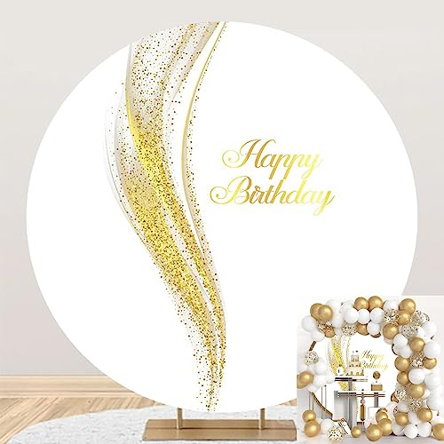 SDOTPMT Diameter 2,0 m lyxig födelsedag rund bakgrund fodral glitter paljetter vit och guld fotografi bakgrund för kvinnor födelsedagsfest tårta bord banderoll dekoration barn porträtt fotorekvisita