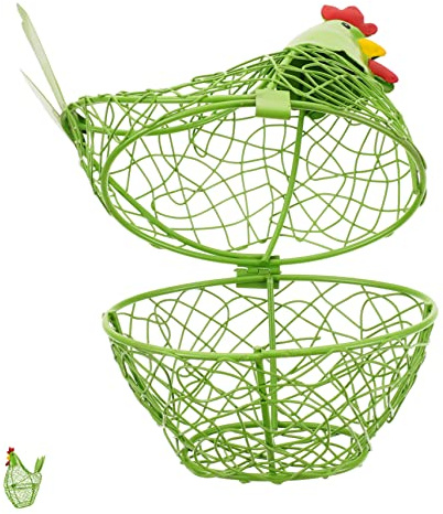 BESTonZON Iron Chicken Egg Basket Mesh Wire Storage Basket for Kitchen for Organizing Eggs Green Wire Hen Shape Household Kitchen Supply