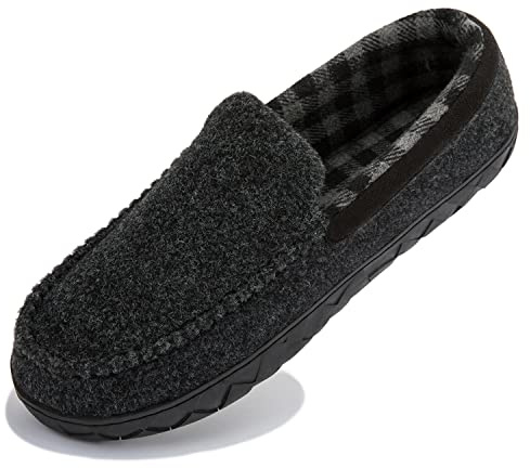 NewDenBer pantoufles moccasin en mousse à mémoire de forme chaude pour hommes en feutre doublure souple intérieur et extérieur Home chaussures (47 EU, Gris foncé)