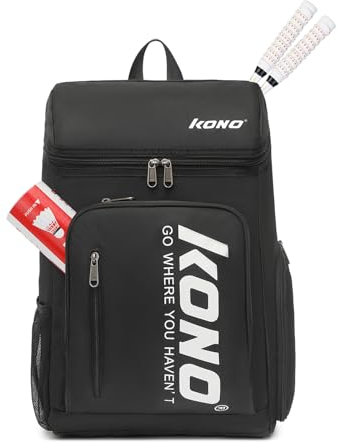 Kono Tennisschläger-Rucksack mit Schuhfach, Tennistasche mit individuellen Schlägerpositionen, große Kapazität, Sportrucksack, geeignet für Tennisschläger, Badmintonschläger & Basketbälle (schwarz)
