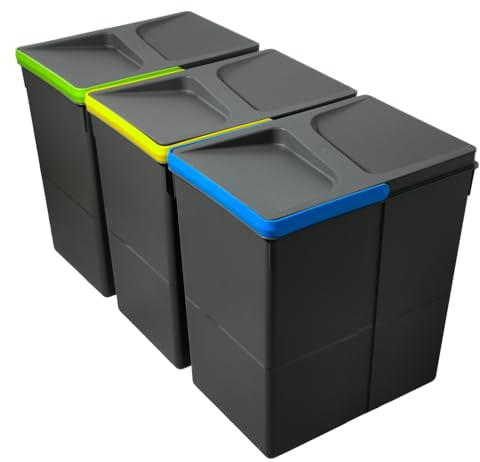 WUITOKI Contenitori raccolta differenziata, 3x20l, pattumiera da cassetto, antracite, salvaspazio da interno, cestini cucina