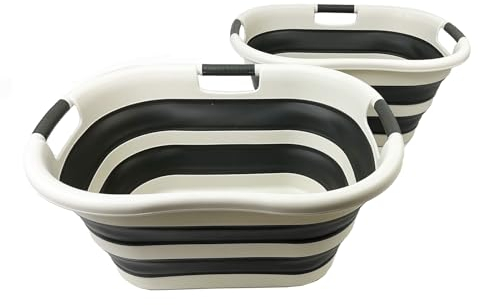 SAMMART 40l faltbarer Wäschekorb aus Kunststoff, zusammenklappbarer Pop-Up-Aufbewahrungsbehälter/Organizer – tragbare Waschwanne – platzsparender Wäschekorb (2, Grau/verwaschenes Schwarz)