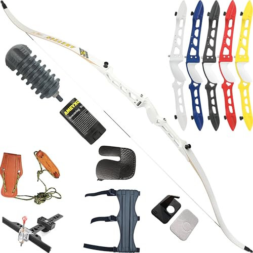 wolfman Bogenschießen Recurve Bogen Set Erwachsene 66/68/70 Zoll 14-40 lbs Bogen Set Praxis Bogen Wettbewerb Bogen Jagd Bogen für Bogenschießen Club Schießwettbewerb Rechtshänder(Weiß, 70/34Lbs)
