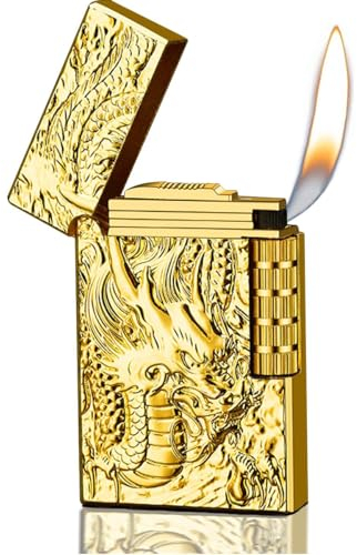 LLIANG Cooles Feuerzeug Mit Drachenmuster - Seitenrad-Mattfeuerzeug, Nachfüllbar, Flip-Feuerzeug für Outdoor, Camping, Männergeschenk (Butangas Nicht Enthalten)