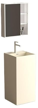 Badezimmer-Waschbecken Quadratisches Standwaschbecken, Säulenwaschbecken aus Keramik mit Überlaufloch, einzelnem Wasserhahnloch und Abtropffläche, modernes bodenstehendes Badezimmerwaschbecken Standwa