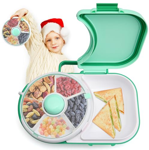 Snack Spinner, Rotierender Snack Organizer mit Deckel, Snackbox mit Fächern, wiederverwendbarer Snackspender, Tragbare Snackteller mit Fächern, Wiederverwendbar Dauerhaft für Outdoor, Familien, Party
