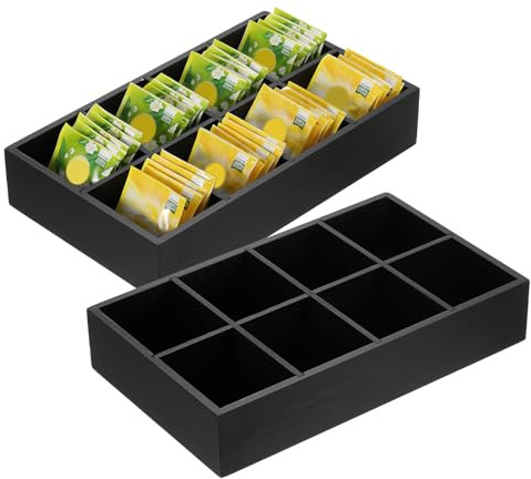 sourcing map Tea Bag Organizer, 8 Compartments Pine Wood Tea Box with Handle, Tea Storage Organizer Holder for Tea Bags, Beverage Supplies Sugar Packet, Black