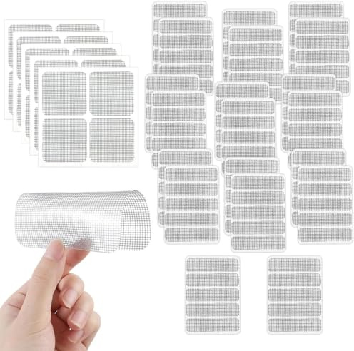 SGERUFZ 120 Stück Fliegennetz Reparaturset, Moskitonetz Fliegengitter Insektennetz Reparatur, Klettverschluss selbstklebender FensterMoskitonetz Reparaturband Insektenschutz selbstklebend (Grau)