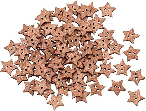 100 Stück in Sternform Holzknöpfe für Handwerk Scrapbooking Holzsternknöpfe Natur Nähzubehör