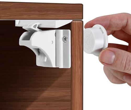 Kindersicherung Schrank,Magnetisches Schrankschloss,Schranksicherung Baby,Unsichtbare Kindersicherung Schrank,(Weiß, 12 Schlösser + 3 Schlüssel)