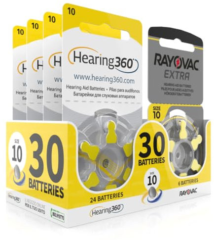 Hearing360 Pilas para audífonos Rayovac extra y Hearing360 tamaño 10 amarillas (5 blísteres, 30)