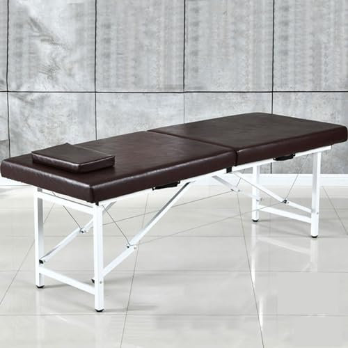 MOKLYF Klappbare Massageliege, Professionelle Massageliege, Tragbar, 2 Klappbare Leichte Salon-Spa-Tattoo-Liege, Höhenverstellbar, Mit Kopfstütze, Wasserdichtes PU-Material(Braun-185 * 70 * 60cm