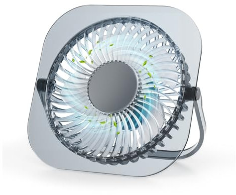 FUNJEO F92 Glassy Mini Desk Fan,3 Speeds Lightweight USB Fan,Powerful for Work/Study/Party/Camping (Black)