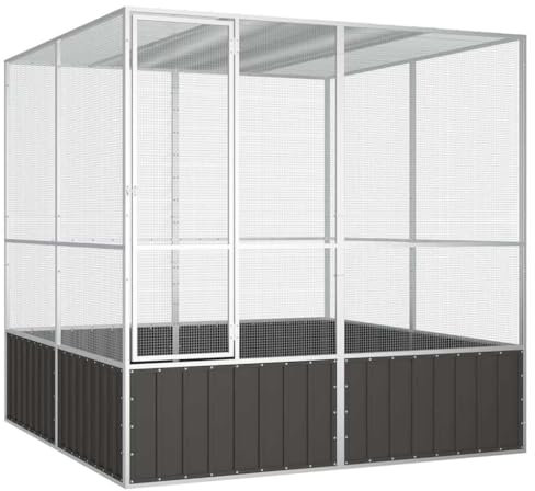Emmtore Vogelvoliere Innen Außen Aufzuchtkäfig,All-in-One-Vogelkäfig Außenvoliere Käfig Vogelhaus Voliere,Verzinkter Stahl Vogelkäfig,Anthrazit,213.5 x 217.5 x 211.5 cm