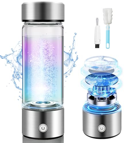 LOZLTX Next-Gen Hydrogen Water Bottle Generator【Super Hydrogen Content 3000PPB】Hydro Water Bottle 【0 Chlorine & 0 Ozone - Strongest Technology】 Hydrogenated Water Bottle 420ML & 2 Brush
