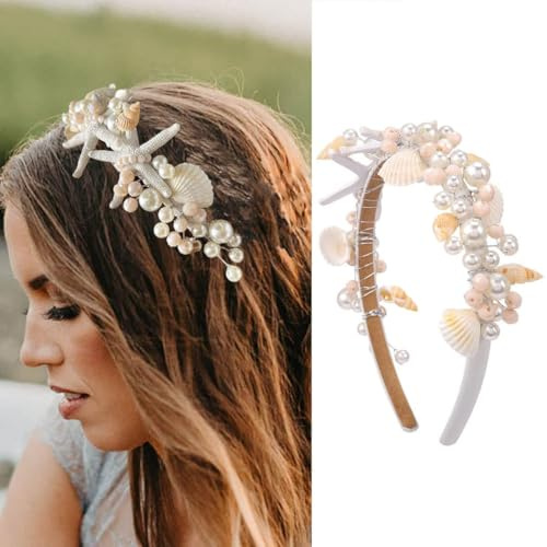 Evlry Seestern Stirnband weißes Braut Perlen Haarband Muschel Kopfschmuck Hochzeit Haarschmuck für Frauen und Mädchen