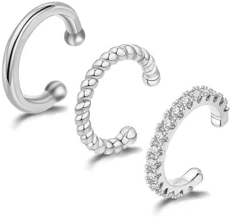 COYUN 3 Pezzi Ear Cuff per Donna Non Piercing Orecchio Cartilagine Helix Cuff Orecchini Piercing Finti Orecchini Senza Buco Donna per Cartilagine e per Chi Non Ha i Buchi(argento)