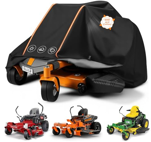 Zero Turn Mower Cover for John Deere, Heavy Duty Waterproof, 79x55x46 | Fits Toro TimeCutter, Cub Cadet, Husqvarna, Craftsman, 420D with Cotton Lining, Windproof Elastic Hem and Buckles