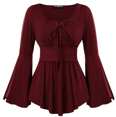 SCARLET DARKNESS Chemisier habillé Renaissance en dentelle à taille smockée pour femme
