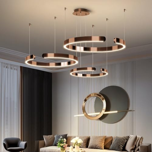 Lampada A Sospensione LED Tavolo Da Pranzo Moderno Lampadario Minimalista For Soggiorno Paralume In Alluminio Altezza Regolabile Anello Luminoso Lampada A Sospensione Oro Rosa(40+60+80cm)