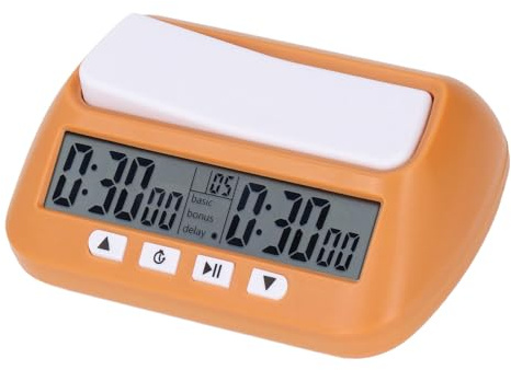 Fafeicy Timer för digitalt schackklock, professionell turnering med bonus-/fördröjningslägen, 14 x 9 x 4,5 cm, bärbar för schackgo, brädspel (gul)