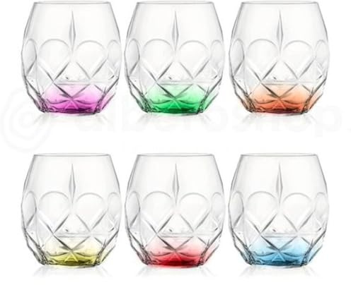 RCR Cristalleria Italiana Linea Alkemist | Bicchieri Acqua in Vetro Fondo Colorato Set 6 Bicchieri di Cristallo 35 Cl