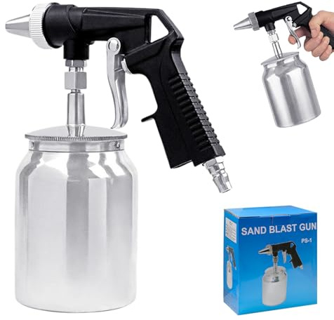 bechoanigel Sandstrahlpistole Druckluft 6,4–7,8 bar, Luftbedarf 198 L/min, Gewicht 750 g, 6 mm Düse, 1000 ml Materialbehälter, für Polieren, Rostentfernung & Reinigung von Verunreinigungen