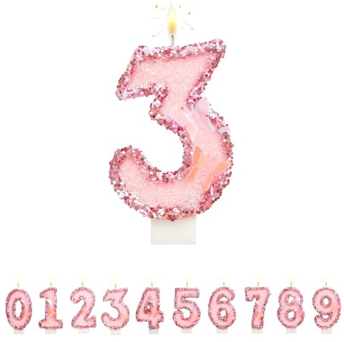 LUCKYJY Kerze Geburtstag,Zahlenkerze 3D Schmetterling Geburtstagskerzen Kerzen Rosa Geburtstagskerze Kuchen Topper Dekoration Kuchendeko Geburtstag Geburtstagskerzen für Geburtstagsdeko (3)