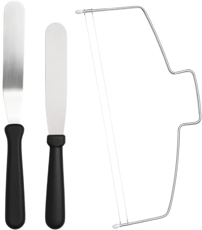 3 Stück Set Tortenmesser, Tortenschneider und Tortenbodenschneider mit 2 Spachteln, Winkelpalette für Präzises Schneiden, Kuchenschneider für Backwaren