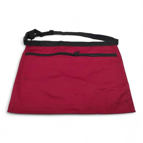 Market Stall Money Belt Waist Pouch Bag – 6 Pocket or 4 Pocket Trader Apron with Adjustable Strap, Secure Zipper Compartments, Durable Blue Denim Finish (Burgundy)