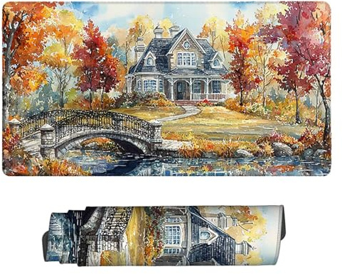 Mauspad XXL 800 x 400 x 3mm Gaming Mousepad mit Vernähte Kanten - Wasserfest - Mauspad für PC mit Glatter Oberfläche Villa Aussicht Mousepad, Maus Pad für alle Maustypen, Zubehör für Büro x-64