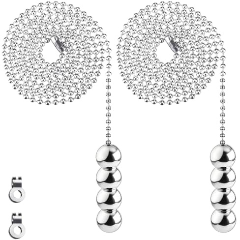 Bathroom Light Pull Cord with Bead Style Handle with 85cm Chrome Ball Chain | 2 Pack White Light Pull Chains Extension Cord Pull String Ends for Bedroom Shower Toilet Ceiling Lights Blinds Fan Switch
