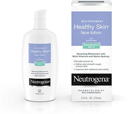 Neutrogena Gesunde Haut Gesichtscreme Lotion mit SPF 15 Sonnenschutz & Alpha-Hydroxy-Säure, Anti-Falten-Behandlung mit Vitamin C, E & B5, Oil-Free & alkoholfrei, 2,5 fl. oz