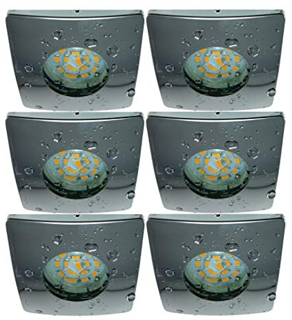 Trango 6er Set IP44 LED Einbaustrahler in Chrom Eckig 6729IP-068SMO inkl. 6x 5W LED Modul nur 3cm Einbautiefe für Bad I Dusche I Einbauspots I Deckenspots I Deckenleuchten