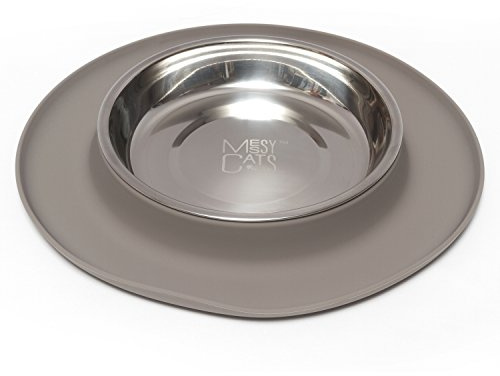 Messy Cats Single Silicone Feeder, Stainless Bowl, 1.75 Cup, Grey