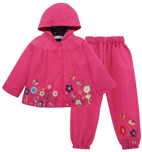 LZH bébé filles imperméable à capuche manteau imperméable enfants veste de pluie et pantalon 2 pièces ensemble de vêtements,Magenta,2-3 Ans (100)
