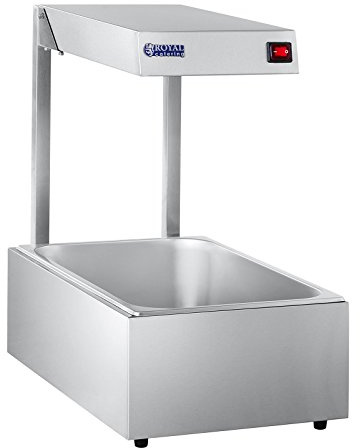 Royal Catering Calentador de comida RCWB-500 (500 W Lámpara halógena, temperatura máx. 80 °C, Capacidad 20 l, Acero inoxidable, Incl. Recipiente GN 1/1)